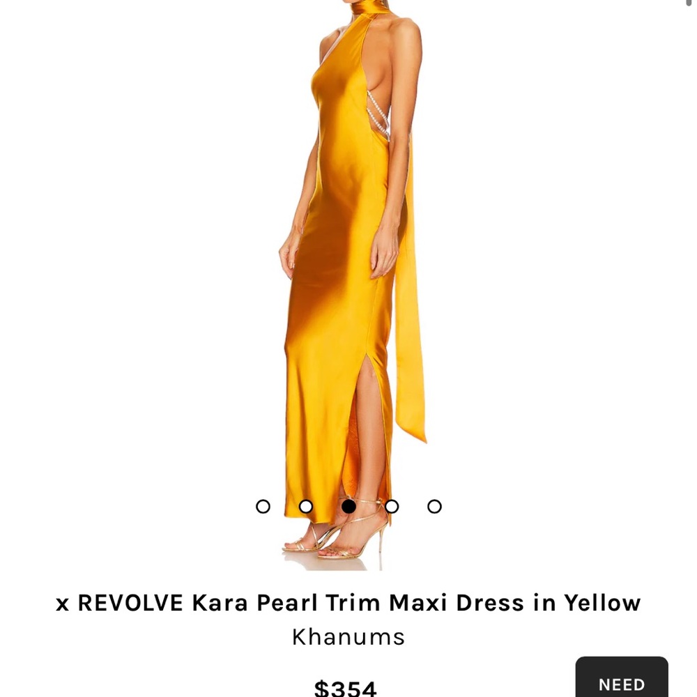 Beautiful yellow / gold revolve Kara pearl maxi dress- open back, front slit.